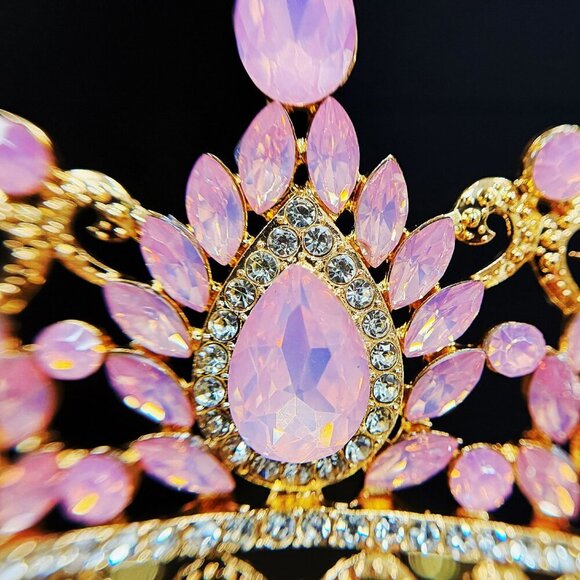 Gold Crown Crystal Tiara, Princess Crown, Gold Wedding Tiara, Wedding Pink Crown